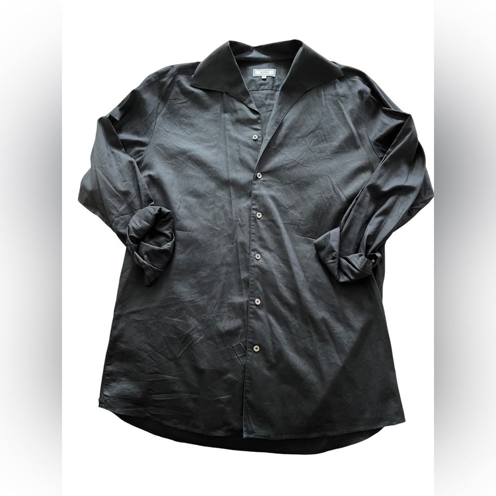 Magnus & Novus Cotton Black Collared Long Sleeve Button Up Shirt